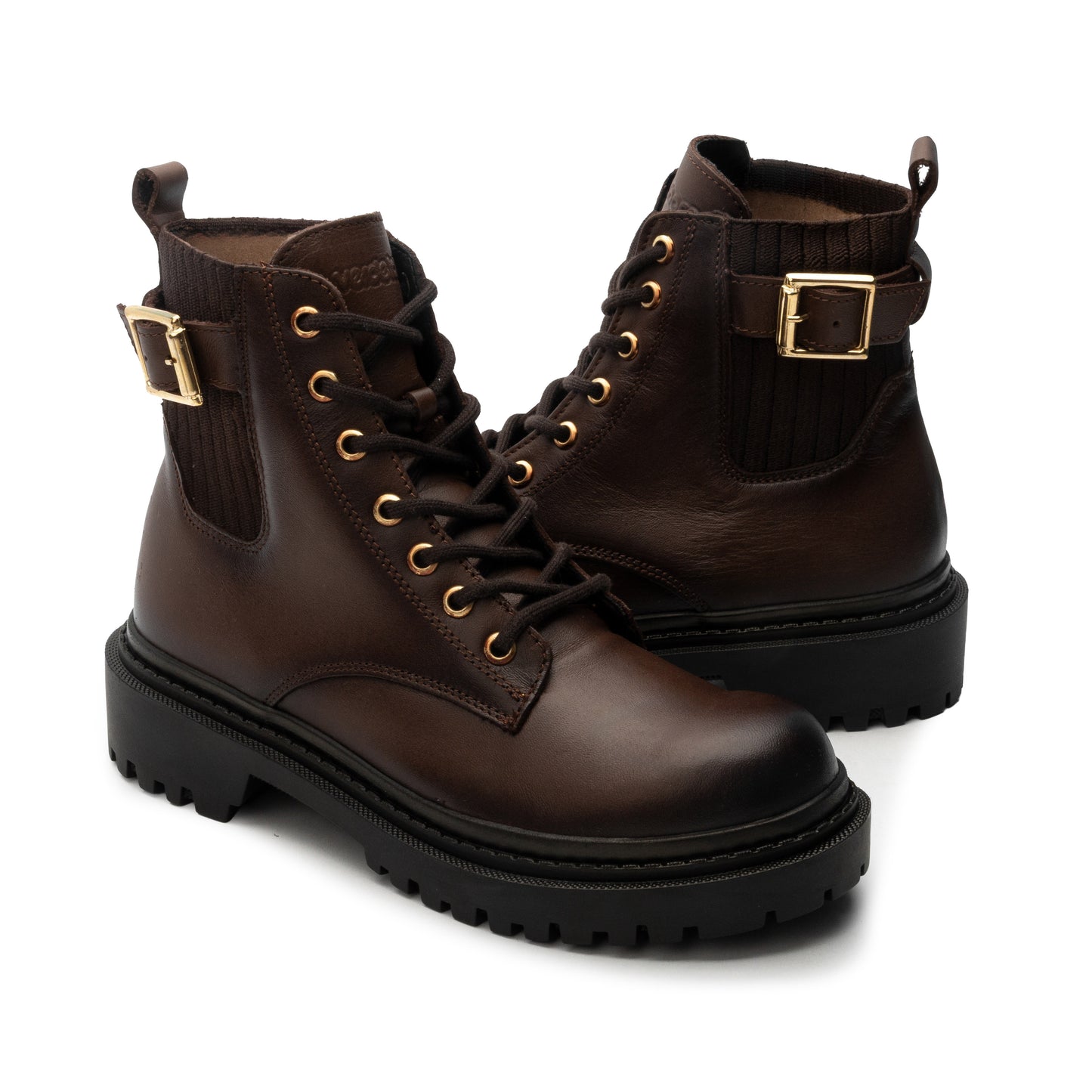 Bota Tipo Combat de piel para Dama Verde Tabaco 7259