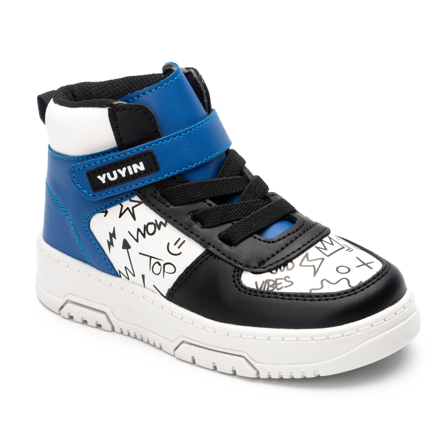 Tenis Tipo Bota en Color Azul Negro Blanco para Niño Yuyin 24050