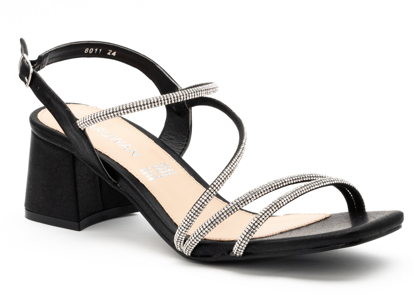 Zapatilla Abierta con Tacón Bajo en Color Negro Plata y Late para Mujer 8011