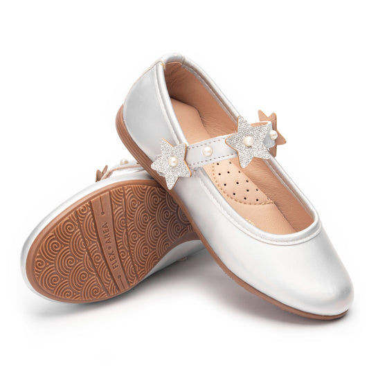 Zapato Balerina color Plata para niña con aplicación Estrellas Jakuna 23804