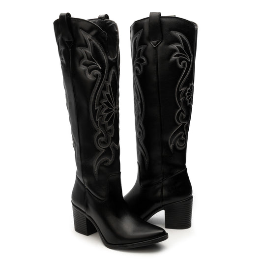 Bota larga Cowboy Vaquera Suzy Love 6035 Color Negro Para Mujer