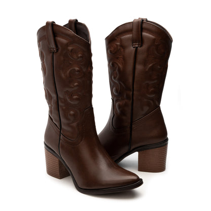 Bota Cowboy Vaquera de Moda Para Dama color Topo y Negro Suzy Love 6004
