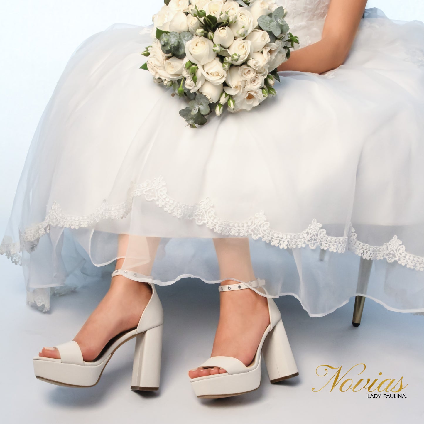 Zapatilla Abierta con Tacón Alto Color Blanco Novia Lady Paulina 17323