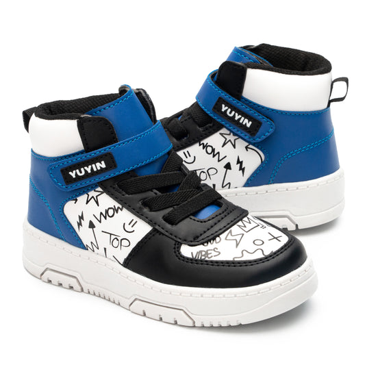 Tenis Tipo Bota en Color Azul Negro Blanco para Niño Yuyin 24050