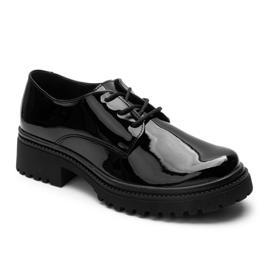 Zapato tipo choclo en material charol negro para niñas Yuyin 24271