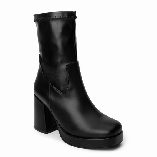 Bota para Dama Con Plataforma Color Negro Tipo Piel 8502