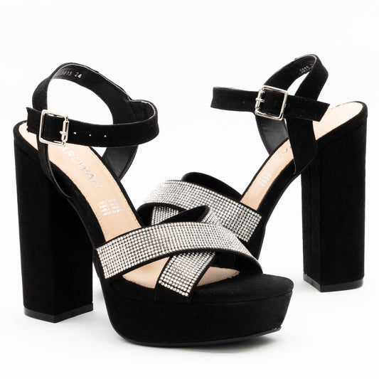 Zapatilla Abierta con Tacón y brillos en Color Plata, Negro y Oro Rosado para Mujer